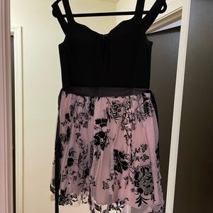 Black and pink dress off the shoulder with lace. Size 9